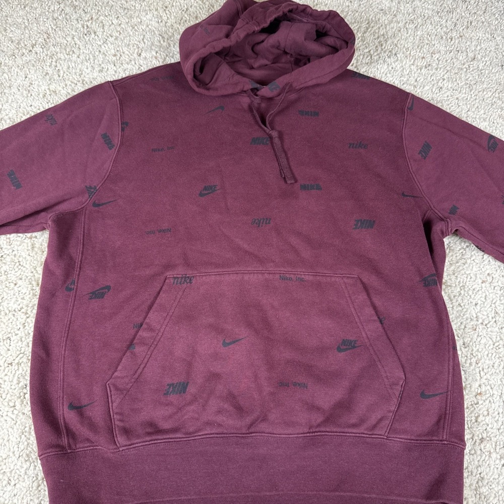 Nike Sportswear Club Fleece All Over Print Hoodie Mens Large Burgundy FB7434-681